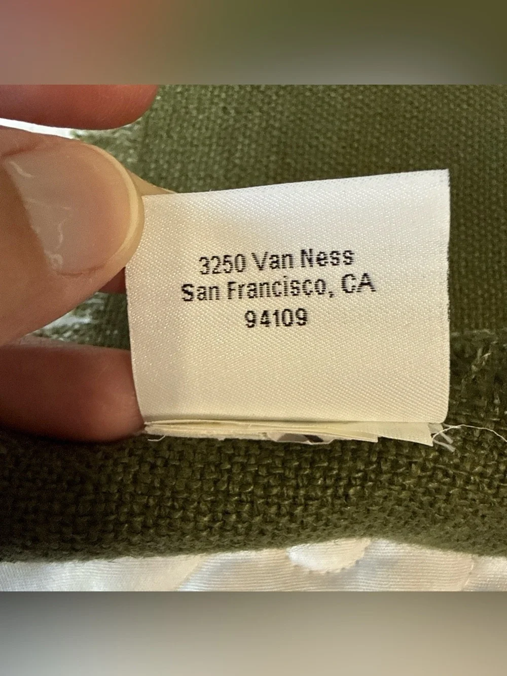 Williams Sonoma California Fringe Square One Linen Napkin Olive Green USA‎ Made